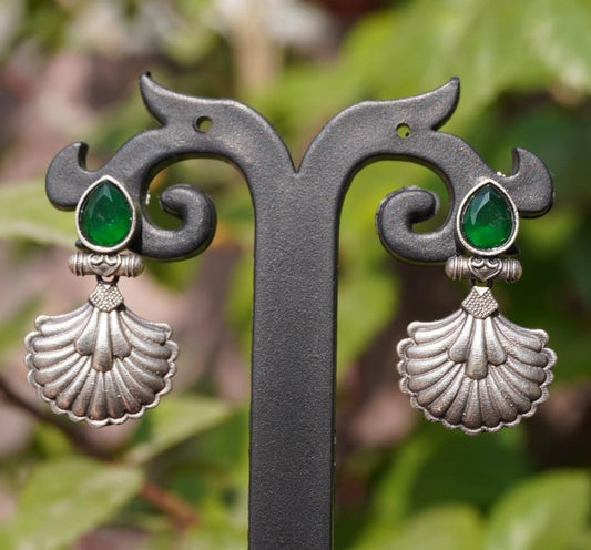 Artisan Sterling Silver Sea Shell Jhumka Earrings.