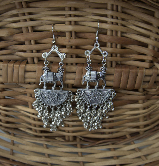 Oxidised Elephant Design Dangle Earrings