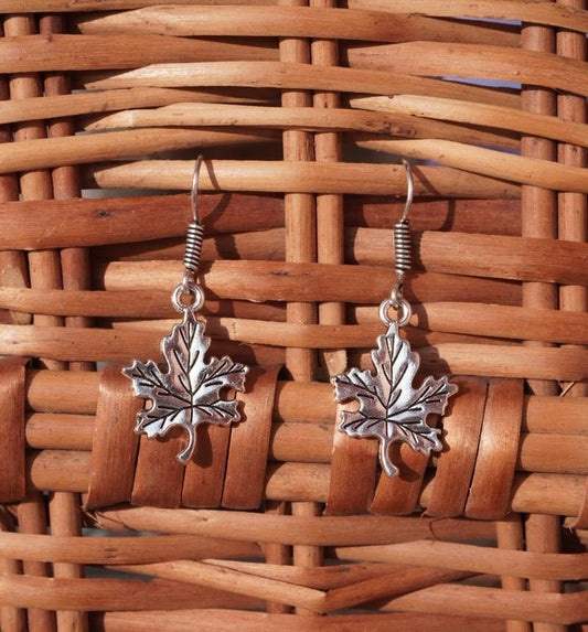 Sterling Silver Maple Leaf Drop Earrings