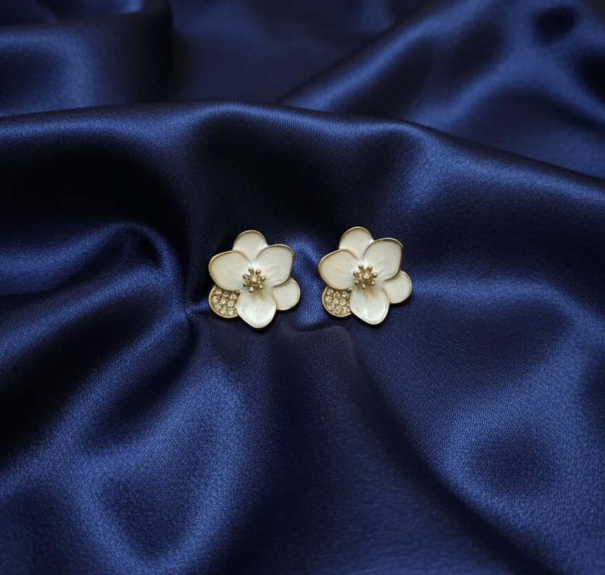Elegant White Floral Stud Earrings