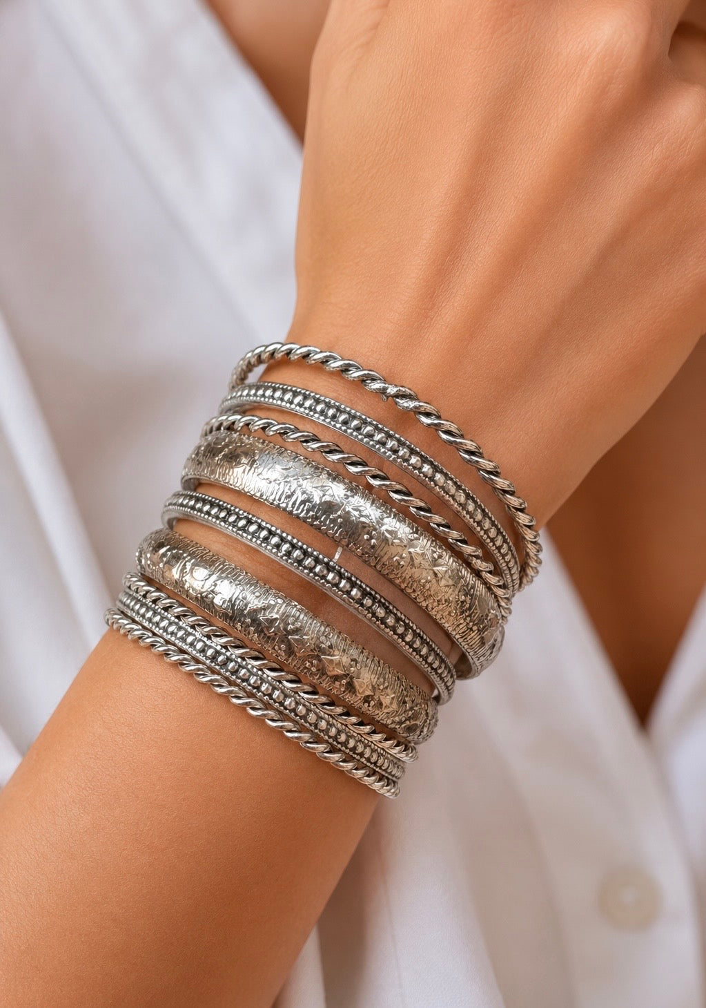 Antique Bangle Stack | Oxidized Tribal Textured Stacking Bracelets Set