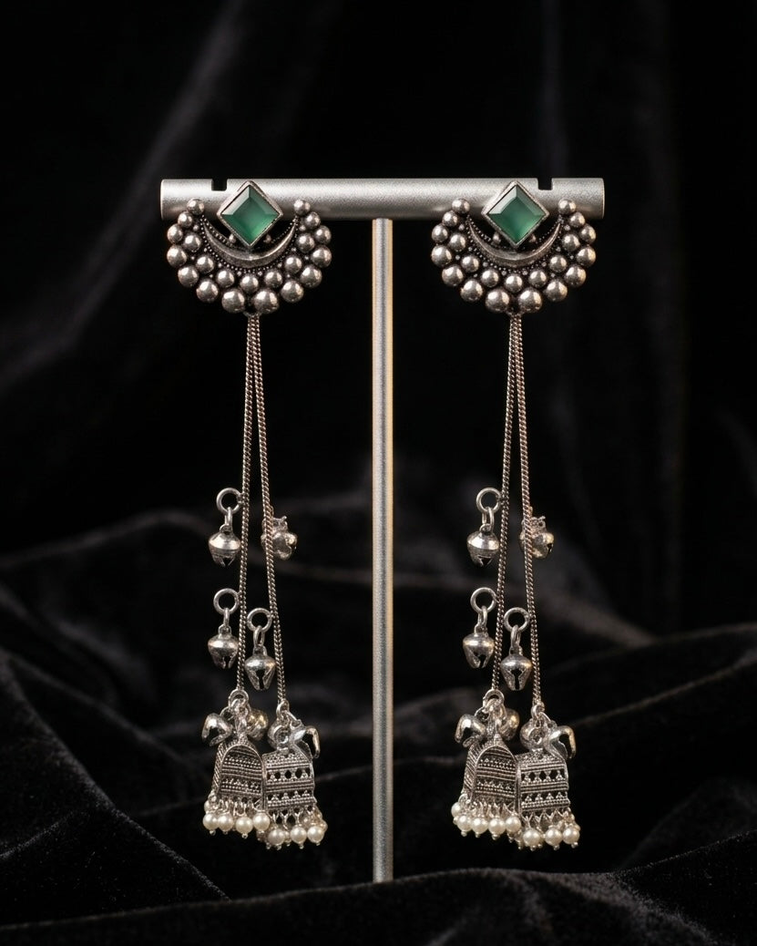 Emerald Stud Crescent Moon Kashmiri Jhumka