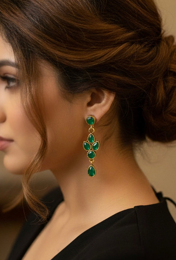 Elegant Golden and Stone Drop Earrings