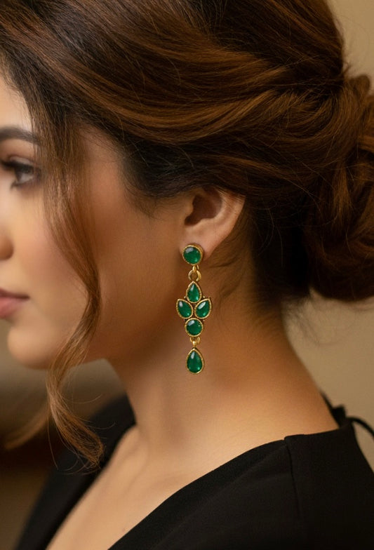 Elegant Golden and Stone Drop Earrings