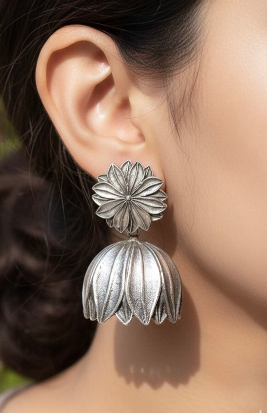 Crafted Floral Cap & Fluted Jhumka Earrings