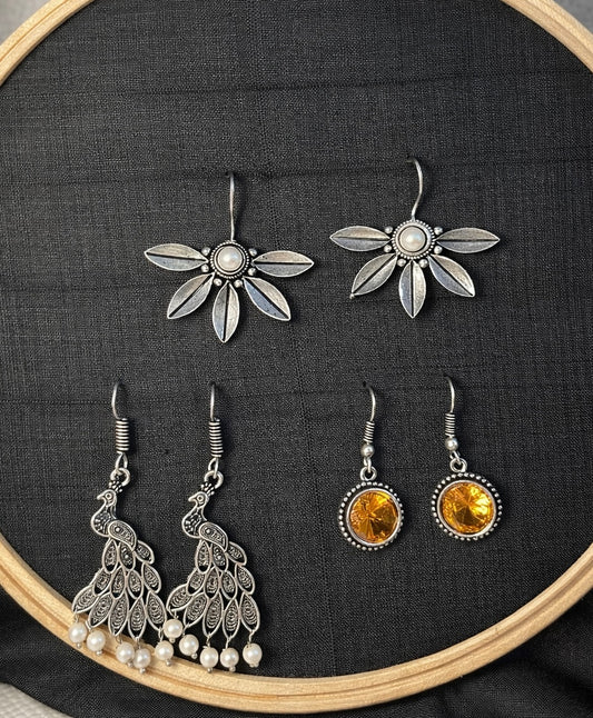 Tribal Spirit Earring Combo – Vintage Silver-Tone Earring Trio