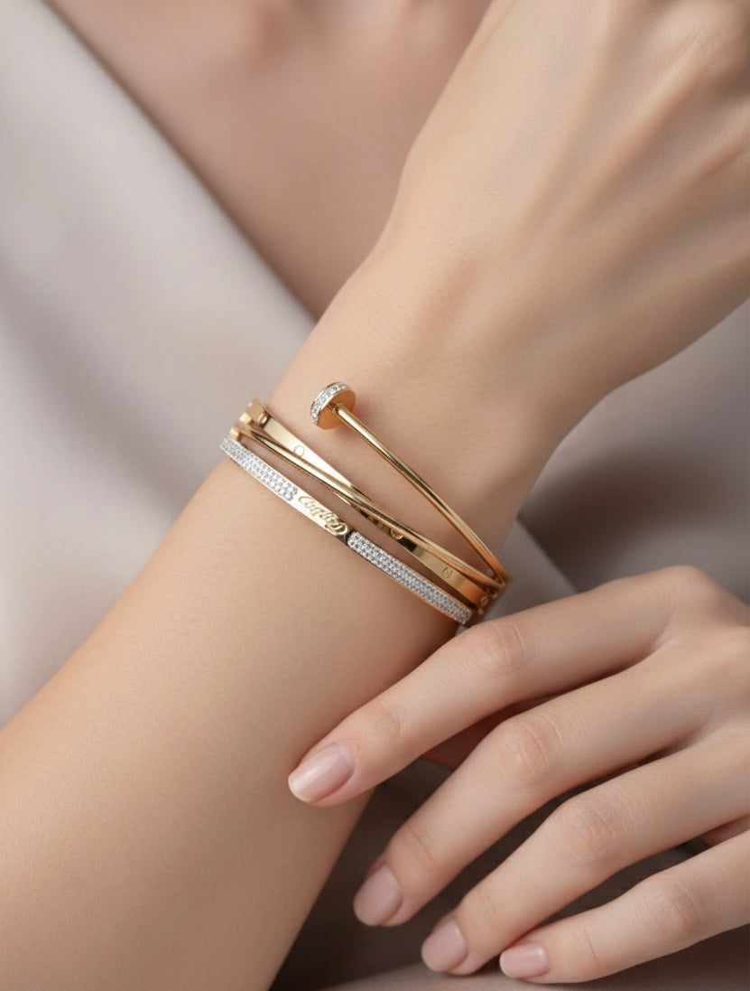 Stellar Tiered Gold-Tone Nail Cuff Bracelet – Micro-Crystal Detailing