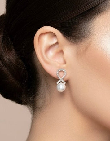 Elegant Pearl & Diamond Loop Earrings