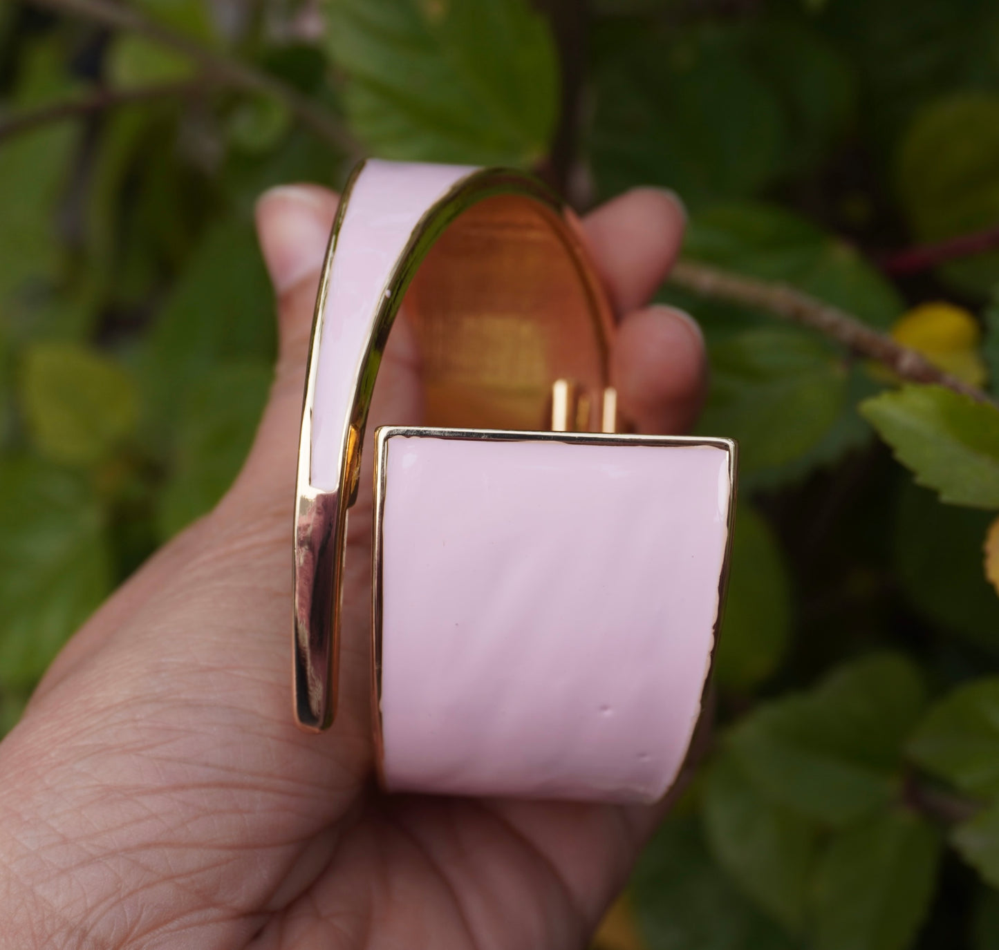 Blush Enamel Open Cuff Bracelet – Elegant Minimal Statement