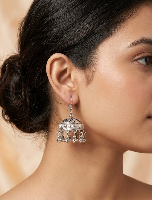 Handcrafted Bell Earrings with Polished Bead Fringe