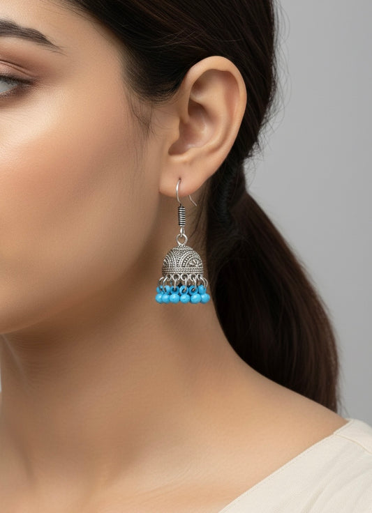Oceanic Blossom & Boho Jhumka Combo – 3 Pairs of Silver-Tone Ethnic Earrings