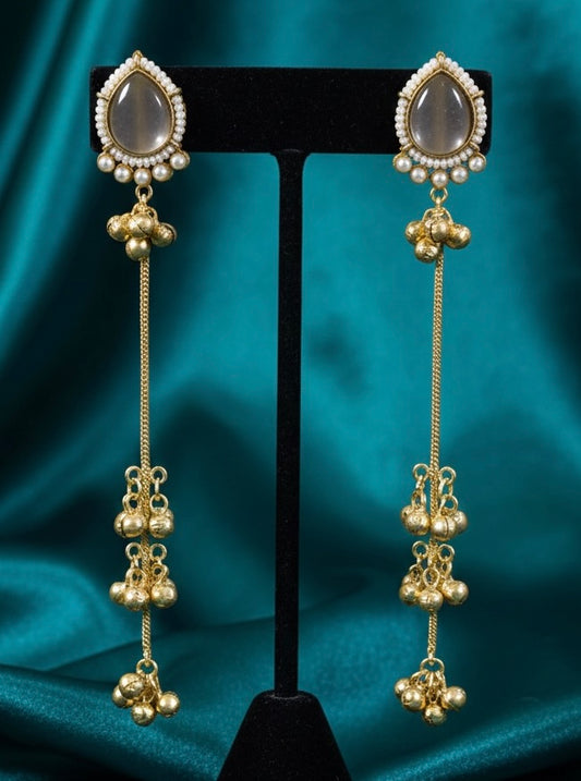 Elegant Pearl-Drop Kashmiri Long Jhumka Earrings