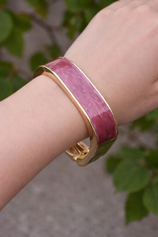 Classic Gloss Enamel Square Shaped Gold Cuff Bracelet