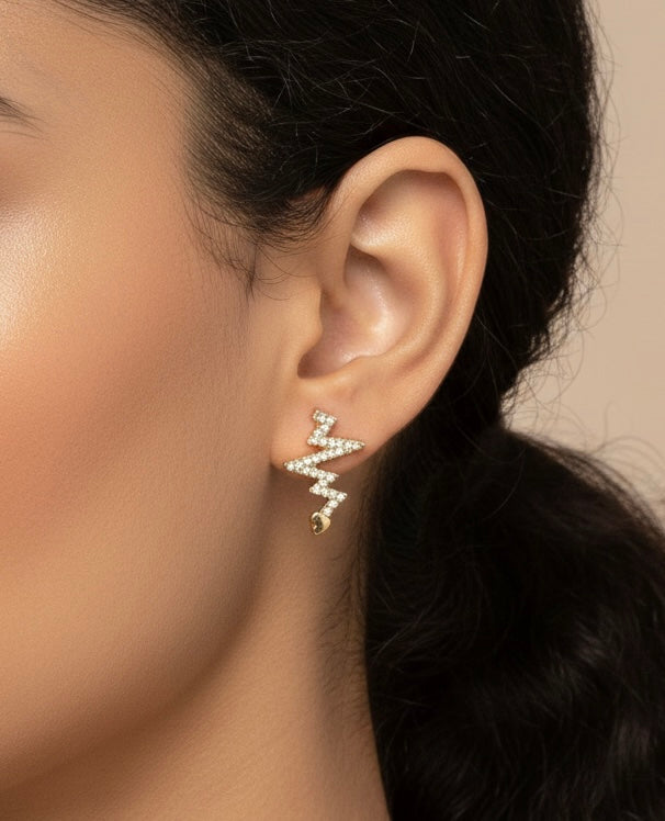 Sparkling Gold Heartbeat Stud Earrings