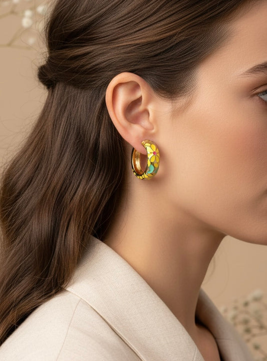 Meadow Painted Enamel Hoops – Vibrant Floral Statement Hoops