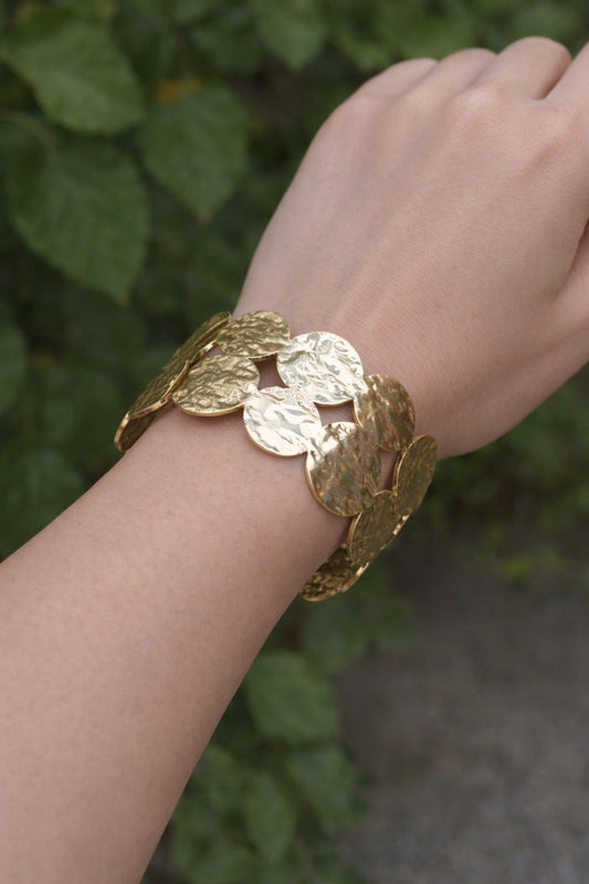 Textured Gold Disc Statement Bracelet