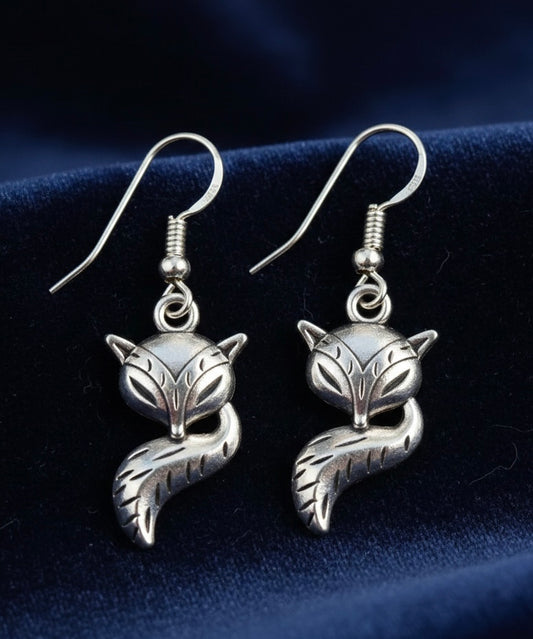 Clever Fox Oxidized Silver Earrings - Whimsical Forest Spirit Dangles