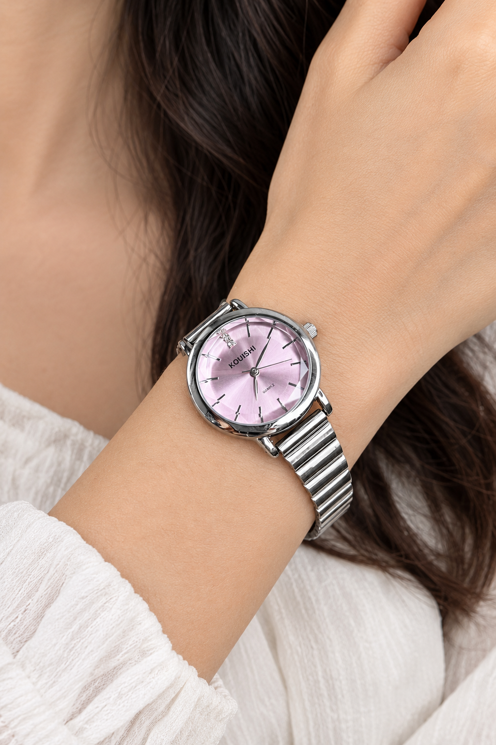 Lilac Sunburst Dial Stainless Steel Watch |
