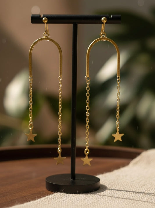 U-Shape Arch Earrings with Hanging Star Chains