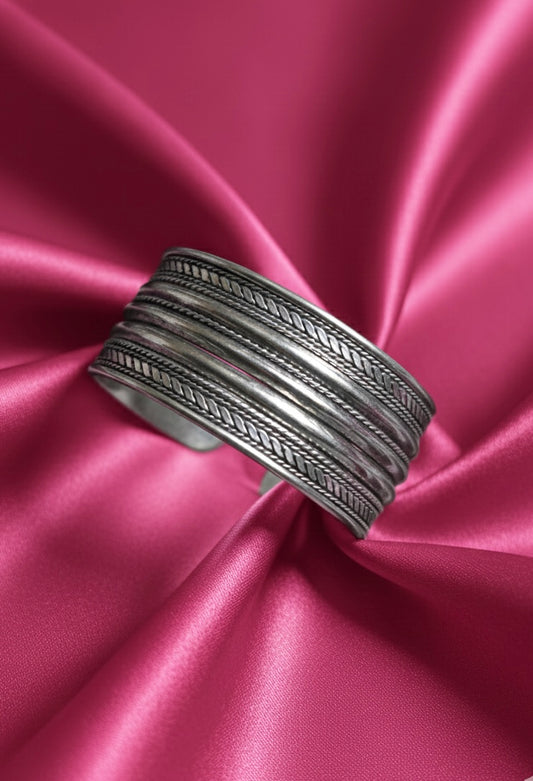 Handcrafted Oxidised Silver Wide Kada Bracelet