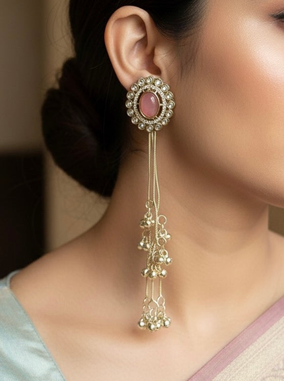 Elegant Stone Kashmiri Jhumka Earring – Lightweight Festive Jewellery