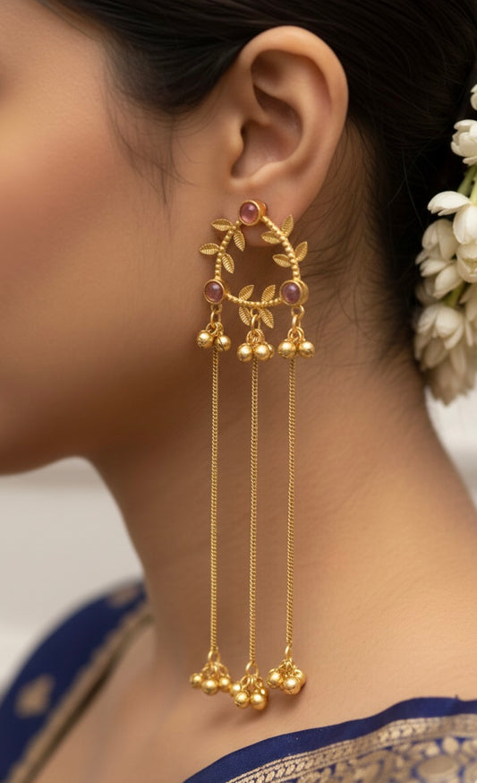 Gulzar Jheel Kashmiri Leaf Chain Earrings