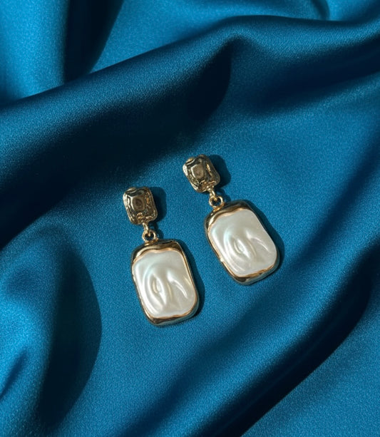 Artisan Baroque Pearl Drop Earrings – Rectangular Statement Hoops