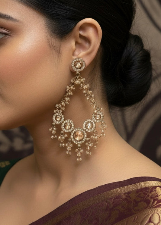 Champagne Crystal Chandelier Earrings – Multi-Halo Statement Drops