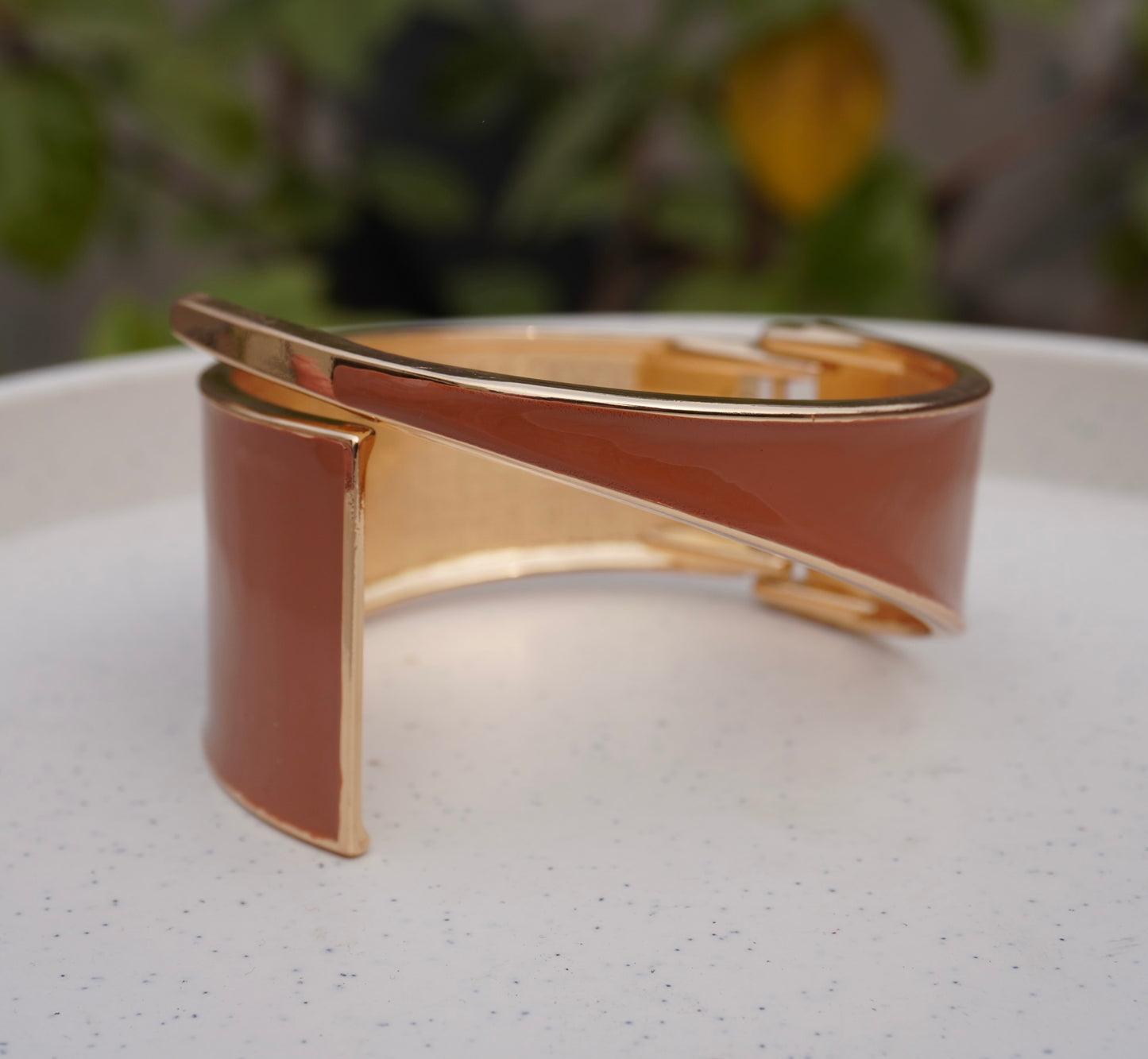 Blush Enamel Open Cuff Bracelet – Elegant Minimal Statement