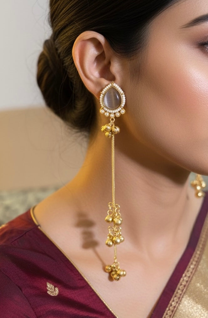 Elegant Pearl-Drop Kashmiri Long Jhumka Earrings