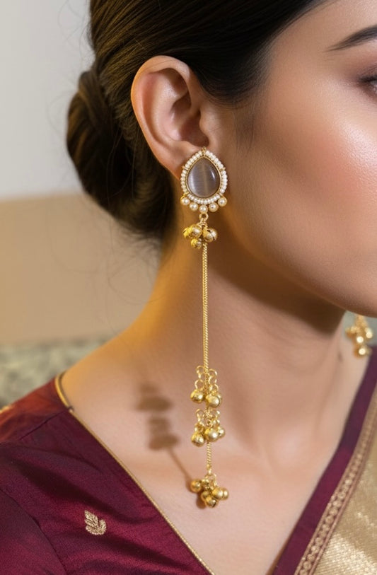 Elegant Pearl-Drop Kashmiri Long Jhumka Earrings
