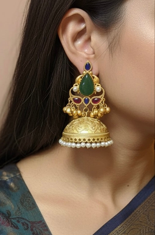 Stone-Studded Traditional Kashmiri Jhumka