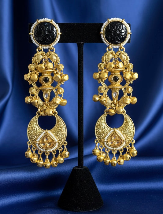 Royal Kashmiri Brass Temple Jhumka Earrings – Antique Gold Long Statement Earrings