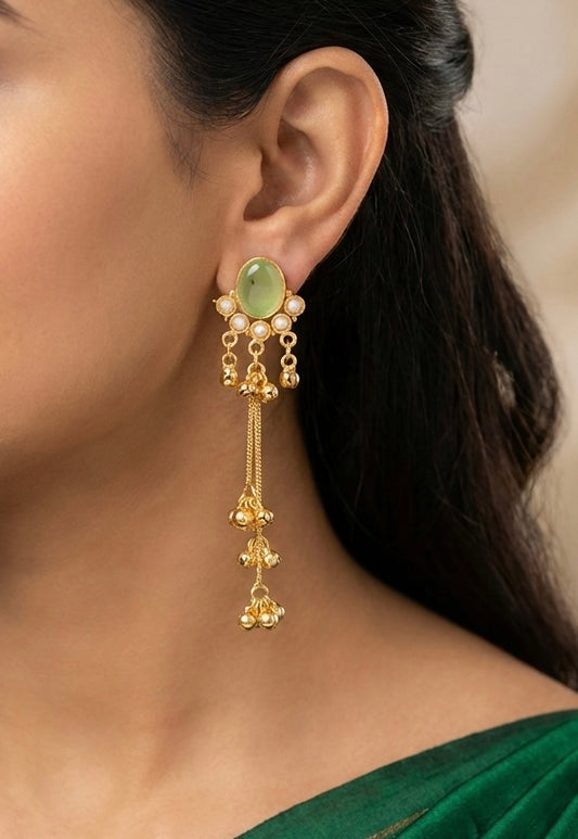 Amayra Floral Stud Earrings –Kashmiri Gold Chain Drops with Seed Pearls