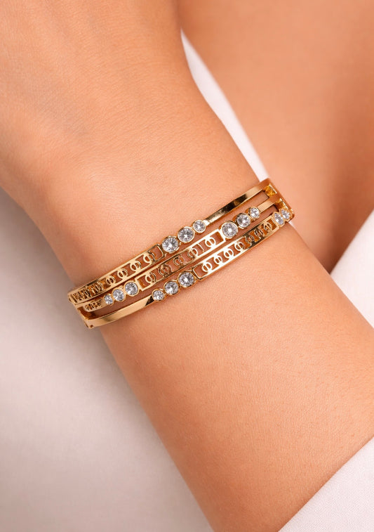 Baby Size Gold-Tone Crystal & Cut-Out Multi-Layered Bangle Bracelet