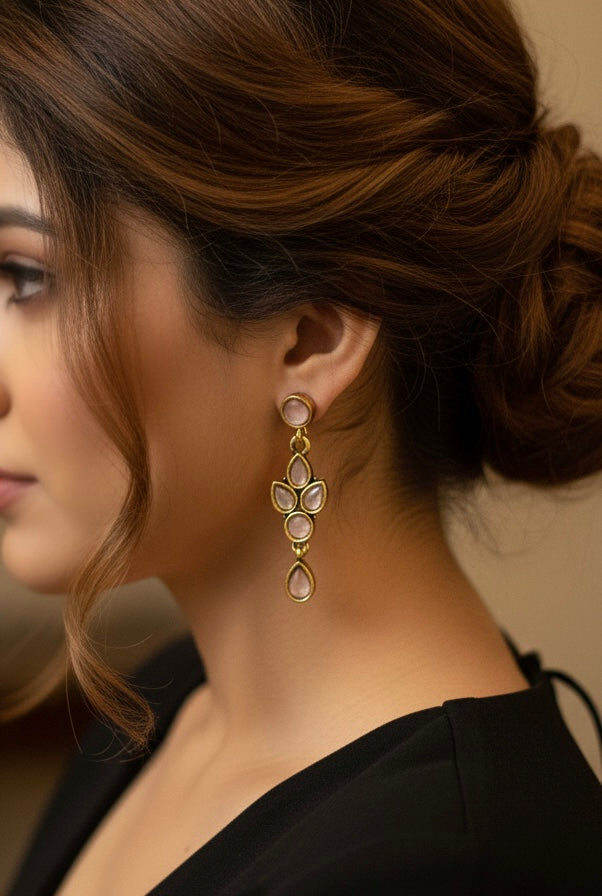 Elegant Golden and Stone Drop Earrings