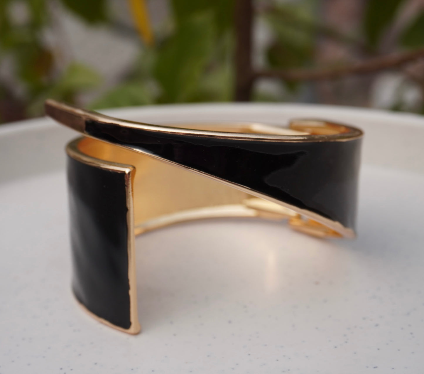 Blush Enamel Open Cuff Bracelet – Elegant Minimal Statement