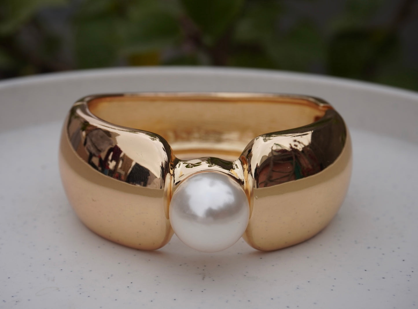 Gold Finish Pearl Statement Bracelet – Modern Minimal Cuff