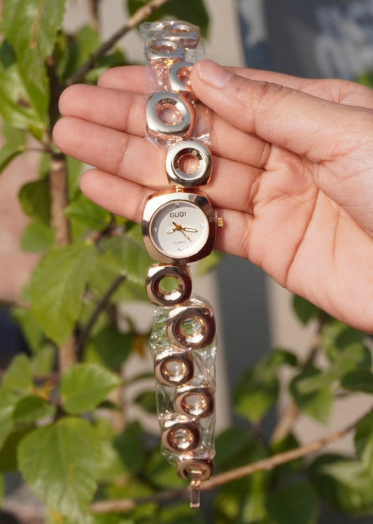 Rose Gold Halo Link Bracelet Watch