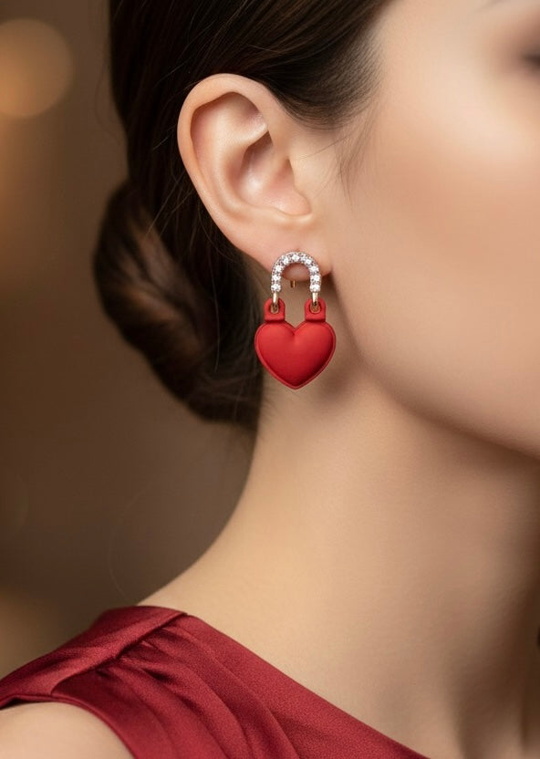 Romantic Heart Shaped Lock Dangle Earrings