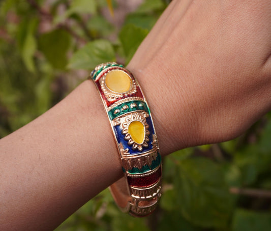 Multicolour Enamel Stone Kada Bracelet – Traditional Handcrafted Elegance
