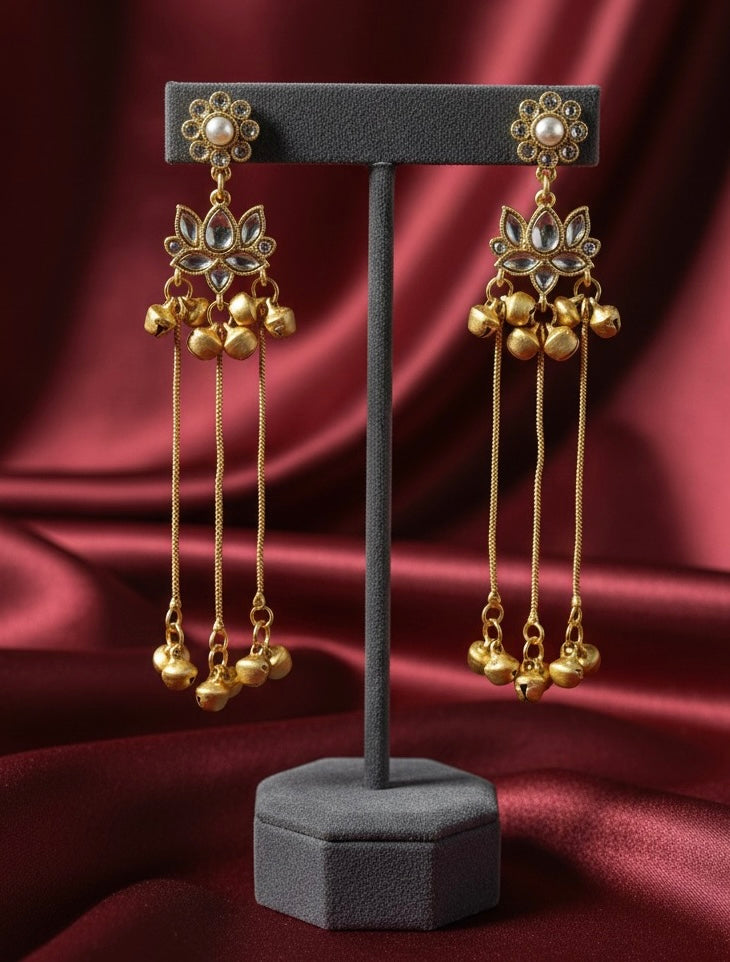 Elegant Lotus Design Medium Length Jhumar kashmiri Drop Earrings