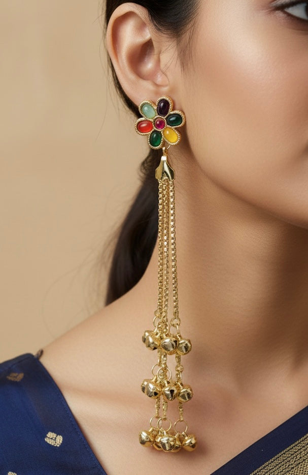 Rainbow Petal Tassel Earrings – Dangles with Melodic Bells