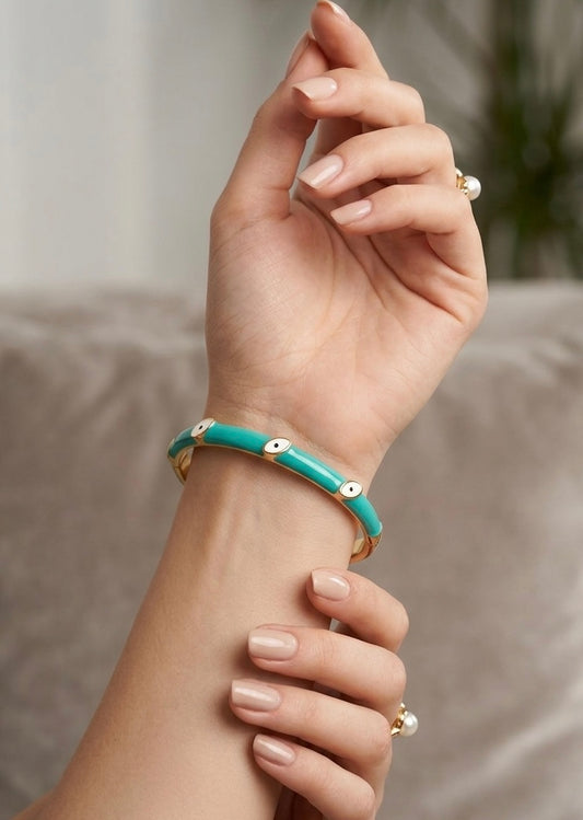 Minimalist Turquoise Evil Eye Open Bangle