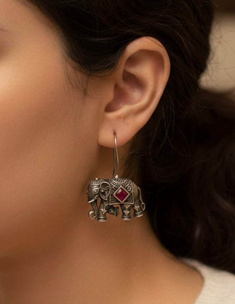 Antique Oxidised Elephant Earrings