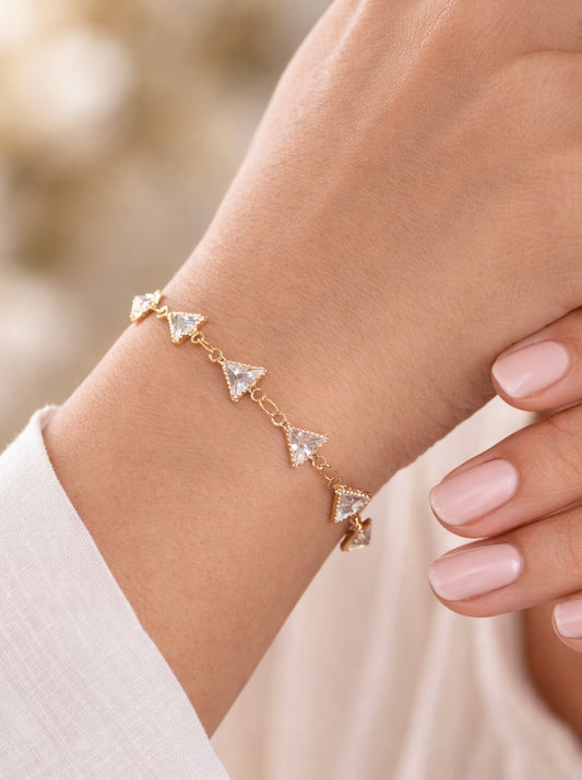 Dainty Geometric Triangle Bracelet | Minimalist Crystal Link Chain (Baby Size)