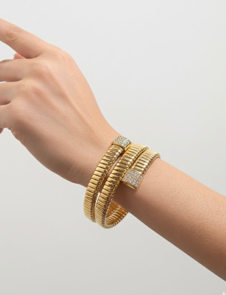 Serpentine Style Triple-Wrap Golden Bracelet