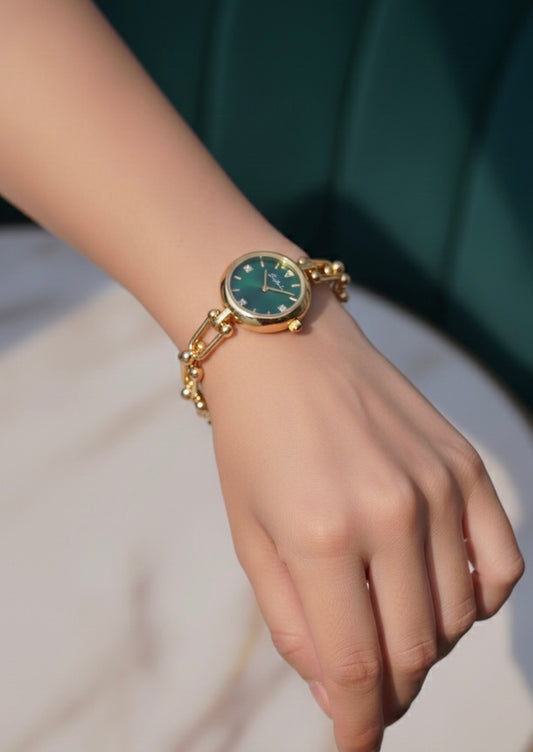 Emerald Dial Watch With Orbital Link Bracelet