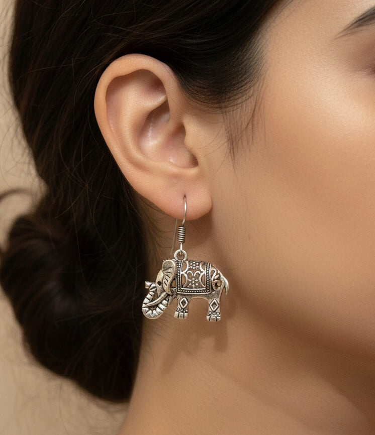Majestic Spirit Elephant Earrings –Antique Silver-Tone Dangles