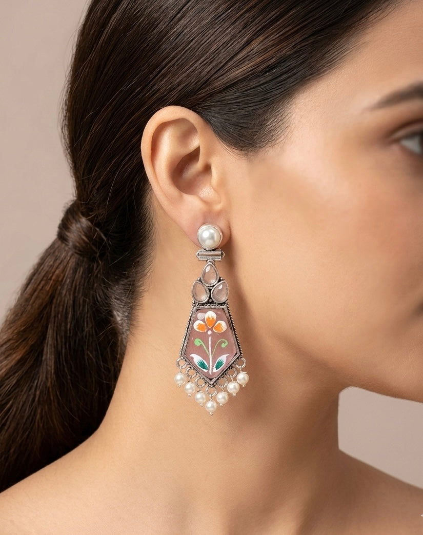 Artisan Hand-Painted Meenakari Floral Drop Earrings